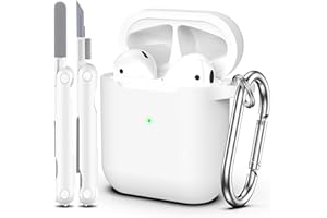 MHYALUDO Compatible with Airpods Case with Cleaning Kit and Keyring, Compatible with Airpods 2nd Generation 2019, 1 Gen 2016, Soft Protection, Compatible with Apple AirPods Case, White