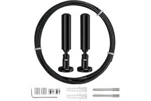 YIXISI 5m Wandhalterung Set, Metall Vorhangdraht, Gardine Stahlseil, für Foto Draht, Wäscheleine, Draht, Fenster, Vorhang, Spanndraht (Schwarz)