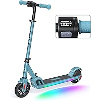 SmooSat E9 PRO Monopattino Elettrico Bambini da 8 anni, Luce Arcobaleno Colorata, Display a LED, Velocità e Altezza Regolabil