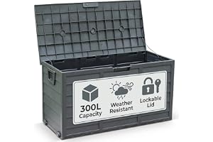 Gr8 Garden 300 Litre Black Plastic Storage Box Lid Patio Shed Utility Cushion Chest Wooden Fence Panel Effect Large Truck Ind