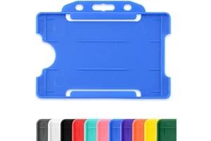 CKB LTD 10x Blue Single Sided Rigid Slide in Open Faced ID Card Badge Holders Horizontal/Landscape Identity Plastic Pass Protector - Holds a 86mm 54mm cr80 Credit Card Sized