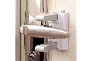 Cispree Door Lock for Children 2Pcs, Door Handle Lock Without Drilling No Trace 3M Glue, Temporary Lever Stopper for Bedroom, Toddler and Pets Safety Proof, Stick on Kitchen Bathroom or Internal Room