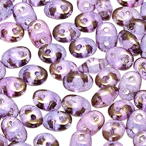2.5x5mm Czech Glass Super Duo Beads - Lustre Transparent Amethyst - 10g