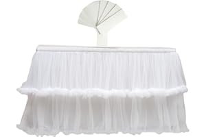 rismart Tulle Gonna Tavolo Tutu Gonne da Tavolo per Baby Shower Bianco,76 H x L 190 cm