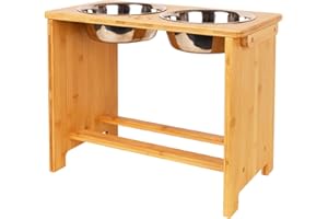 Elevated Dog Bowls for Large Dogs, Bamboo Raised Dog Bowls Stand Non-Spill, Dog Food Water Bowls with 2 Stainless Steel Bowls by Nothing burger