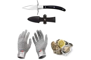 Kaqisen Oyster Knife Oyster Shuck Set Oyster Opener Resistente al taglio e guanti per cozze o formaggio a pasta dura Manico in legno adatto Acciaio inossidabile (Grande/L)