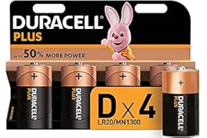 Duracell Plus Power Type D Alkaline Batteries, Pack of 4