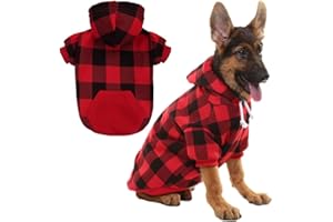 KOOLTAIL Plaid Dog Hoodie Pet Jumper with Hat and Pocket for Small Medium Large Size Dogs, Fleece Dog Hooded Sweatshirt Clothes, Soft Winter Warm Dog Cold Weather Coat for Puppy Cats, Red XL