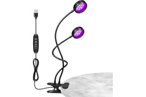 LEDLIGHTSWORLD UV Black Resin Light Dual Head, Dimmable Gooseneck UV Lamp with Clamp, Wavelength 395nm USB UV Blacklight for Nail Polish Curing, Glue Curing