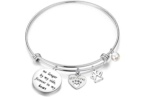 FEELMEM Pet Memorial Jewelry No Longer by My Side Forever in My Heart Bangle Bracelet in Memory of Dog Cat Pet Bereavement Gift