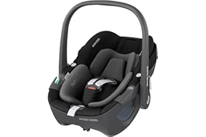 Maxi-Cosi Pebble 360 i-Size Babyschale Drehbar, Neugeborenen Autositz 360 Grad, 0–15 Monate (40–83 cm), Drehung mit einer, ClimaFlow, Easy-In-Gurt, G-CELL Seitenaufprallschutz, Essential Black