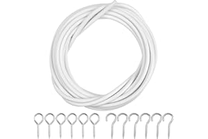 CHSTARINA Vorhangdraht Gardinen Draht 10m Spannseil Gardine Weiß Vorhangdraht mit ösen und Haken 10 Paar,Gardinendraht Vorhangseil Gardinen Schnur Plastik überzogen Vorhang Drahtseil Seilsystem Vorhang