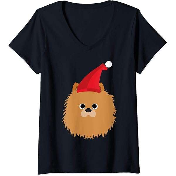 T-shirt Femme Noël - Motif Chien De Noël, Col En V - Léger, Coupe Classique - Idéal Pour Les Fêtes