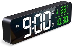 Ankilo Zegar ścienny cyfrowy, duży, 10,5" LED, cyfrowy budzik, duży wyświetlacz LCD, zegar ścienny, cyfrowy zegar ścienny z kalendarzem i temperaturą, głośny alarm i przejrzystość, zegar kalendarzowy