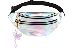 Thoquene Fächer Bauchtasche Damen Festival, Brusttasche Kinder, Holographic Silber Gürteltasche Mädchen