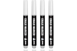 Liquid Chalk Pens Markers White Wet Erase Chalk Marker Pens 3mm Bullet Nibs for Blackboards, Chalkboard, Window, Glass, Signs and Mirrors - Pack of 4 by Ezigoo