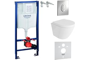 LAVITA Vorwandelement Solido Start + Wand Hänge WC Sogo Weiß Spülrandlos + + WC Sitz mit Absenkautomatik Verchromter Knopf Komplettset Unterputz Spülkasten Toilette Komplett Sett WC