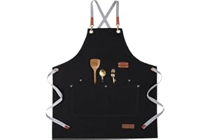 ETLEE Cotton Canvas Apron with Work Pockets and Adjustable Cross Back Straps,Cooking Aprons Gifts for Men Women Chef Waiters Artists Heavy-duty Grilling BBQ Aprons Professional,35-in x 27.5- in