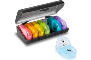 Fullicon Pill Box 2 Times A Day, Travel 7 Day, Weekly Medicine Organiser with Large Compartments to Hold Medication, Vitamin, Supplement, Tablet and Fish Oil Supplements (Rainbow)