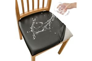 FANSU Dining Chair Seat Covers Set of 6, Pu Leather Waterproof Chair Seat Covers with Ties for Dining Room - Chair Slipcovers Removable for Wedding Party Dining Room (Black,6pc)