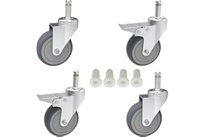 RILIDRI 3-Inch Swivel Stem Caster, 7/16-Inch Stem Diameter Rubber Wheel, Heavy Duty TPR Replacement Wheels for Rubbermaid Mop Bucket Cart Grill Casters - 4 Pack (2 Brakes 2 Swivel)