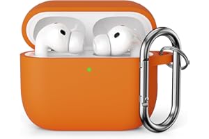 KOKOKA Custodia in Silicone Compatibile con AirPods Pro 3 Case, LED Anteriore Visibile, Case Cover Protettiva Antiurto in Silicone Morbido per Airpods Pro 3 Generazione 2025 con Moschettone, Arancione