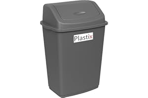 Plastix High Grade Plastic Silver Swing Flip Top Waste Rubbish Kitchen Bin Dustbin (30L 30 Litre Large)