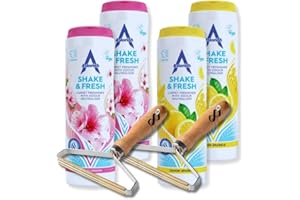 INFINITE EMBLEMS Shake n Vac Carpet Freshener Powder Bundle with 2 x Each Shake & Fresh Carpet Deodoriser (Lemon & Pink Blossom) & 2 x Metal Lindt Roller