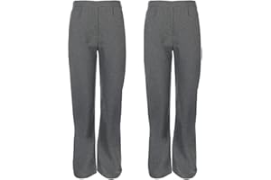 Style Spot Pack of 2 Girls Back to School Pull Up Half Elasticated Waist Trousers Stretch Waistband Casual Formal Uniform Plain Nursery Pants Bottom Legging Kids Children