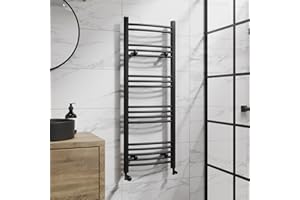 DuraTherm® 1200 x 450mm Curved Heated Towel Rail Radiator Modern Central Heating Bathroom Warmer Wall Mounted Ladder Rad, Matt Black
