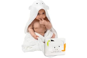 JUMPY MOO'S JM Cape de Bain Bébé Ultra Doux 100% Bambou Biologique 90 x 90 Cm - Cadeau Naissance Fille Parfait, Hypoallergénique, Sortie de Bain Bébé avec Coffret Cadeau et Gant de Toilette, Épais et Absorbant