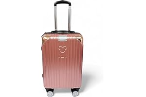 JUST4BABY Children Kids Holiday Travel Character Suitcase Luggage Trolley Bags 18" (22" Rose Gold Colour Hard Shell Minnie Mouse)