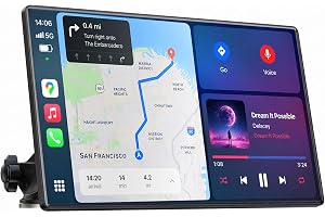 LAMTTO 9-tums CarPlay-skärm för trådlös CarPlay & Android Auto, 2.5K framkamera & 1080P bakkamera, bärbar bilstereo med GPS