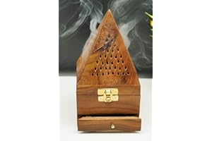 ESTATIONERYHOUSE Arabic Bakhoor Burner/Wooden Bakhoor/Incense Oud Mabkhara/Wooden House Incense Burner with drawer/Mabkhara/Temple Incense Cone Burner