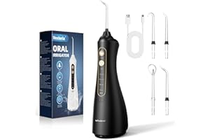 Vexloria Water Flosser for Teeth Cordless, Portable Oral Irrigator 5 Modes & 4 Jet Tips, USB Rechargeable, Dental Plaque Removal Tool, Water Jet Teeth Cleaner for Tavel and Home Use (black) NMP3