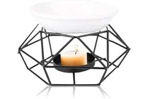 ‎YUYTE Kerze Aroma Burner, Oil Burner, Duftlampe Aromalampe, Romantisch Ceramic Aroma Lamp, Aromabrenner mit Geometrisches Eisengestell und Keramikschale, für Ätherische Öle Oder Als Teelicht Kerzenhalter