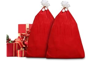 Yuning Weihnachtssack,XXL Nikolaussack Weihnachtsmann Sack aus Samt mit roter Kordel und weißen Bommeln,Geschenksack aus Samt für Weihnachten Geschenke,70 x 100 cm,Rot und Weiss (2 Stück)