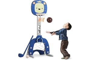 EALINGMOON Kinder Basketballkorb Set,4 in1 Höhenverstellbarer Basketballständer, Fußballtor Golf & Wurfspiel,Mini Basketballkorb Indoor für Zimmer, Sportgeräte, Spielzeug ab 3 4 5 6 7 Jahre Junge Mädchen