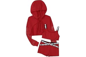 Manyakai Kids Girls 3Pcs Street Dance Outfit Athletic Tracksuit Crop Top Sweatshirt with Booty Shorts Set