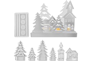 ‎NEXORIA Silikonformen Gießformen Häuser, 7 Stück Silikonform Baum Silikonform Haus mit Sockel Silikon Gießform Kerzenhalter Gipsform Zum Gießen Haus Baum Giessform Silikon Frühling für Handwerk