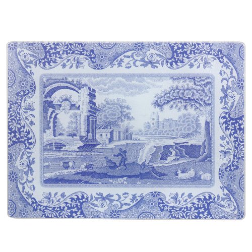 Blau Italienisches 30 x 40 cm Glas-Arbeitsflächenschutz aus Glas, Blau/Weiß