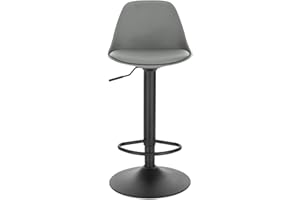 Lestarain Set of 1 Bar Stool Adjustable Swivel Gas Lift, with Footrest and Base, PP Seat, for Breakfast Bar, Counter, Kitchen and Home, Grey, LBAI56001-1-UK