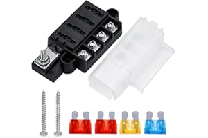 FAELNK 4-Wege-Flachsicherungsblock 12V Sicherungshalter Sicherungsträger mit 4pcs Standard Flachsicherungen (5A 10A 10A 15A) für Automobile, PKW, LKW, Boot, Marine, Wohnmobil