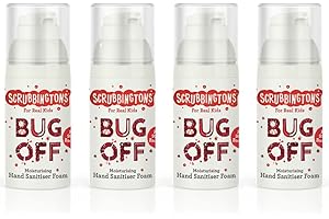 SCRUBBINGTON'S Scrubbingtons Bug Off Childrens Alcohol Free Foaming Hand Sanitiser, Gentle Hand Sanitiser for Kids with Moisturising Cranberry and Pomegranate, Suitable for Sensitive Skin 4 x 50ml