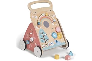 MS BabyWorld – Montessori Mimo – Andador de Madera para Bebé | Correpasillos con Juguetes y Actividades | Para Primeros Pasos | Desde +12 Meses
