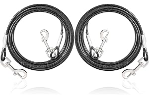 QTTVBTNA 2 x Kausichere, mit 360° drehbarem, abschließbarem Haken und Beschichtungsseil für einfache Laufleine, lange Trainingsleine, funktioniert mit jeder Leine, Halsband und Geschirr, 1 m, Schwarz