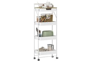 HOMCOM Carrito Auxiliar con Ruedas de 4 Niveles Carro de Cocina con 1 Cajón y 3 Cestas Carrito Organizador para Dormitorio Salón Oficina Blanco