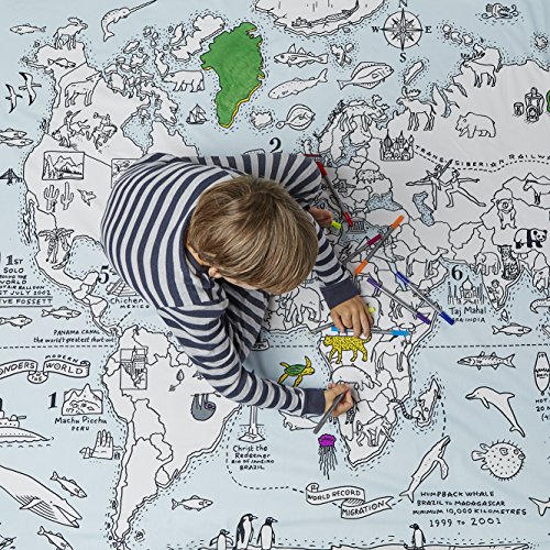 World Map cotton duvet cover (single) with wash-out fabric pens - colour and learn