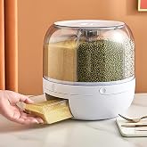 YAGVIZ Grain Dispenser, Rotating Rice Dispenser Storage Container, 6-Compartment Dry Food Dispenser, Dried Fruit Food Storage