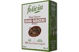 Felicia, Mezzi Rigatoni di Grano Saraceno Integrale, Ricca di Magnesio, Ricca di Manganese, Fornte di Fibre, Senza Glutine, Bio, Vegan, Gusto Deciso, Confezione da 340 g